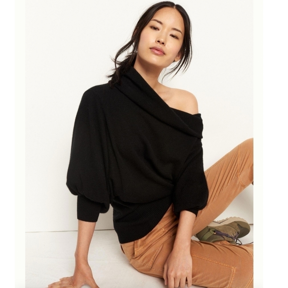 Anthropologie Sweater Womens Medium Black Cashmere Natalie Off Shoulder Shouchy